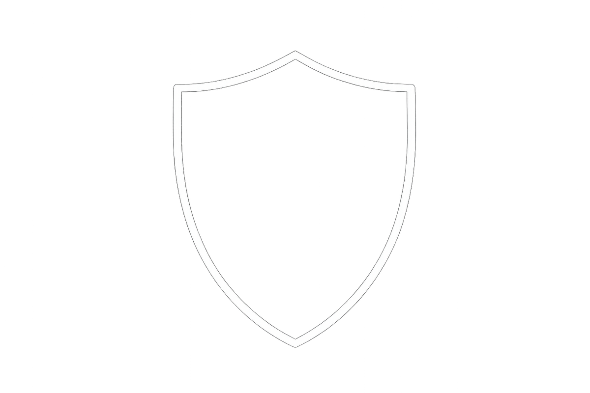 Generate me a minimalistic shield icon with white lines and no background