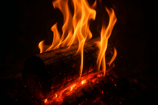 I want a picture of a wood piece on fire